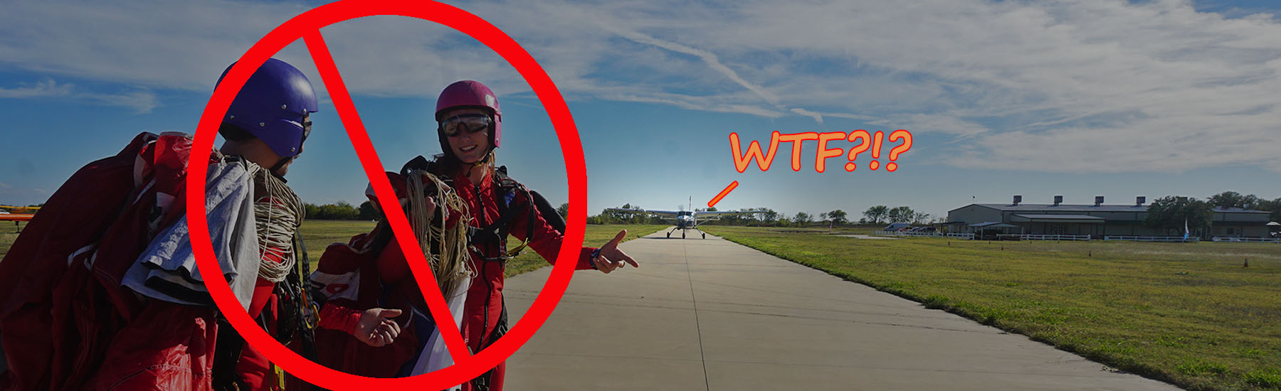 Skydiver runway incursion (staged)